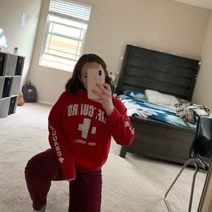 red lifeguard sweatshirt